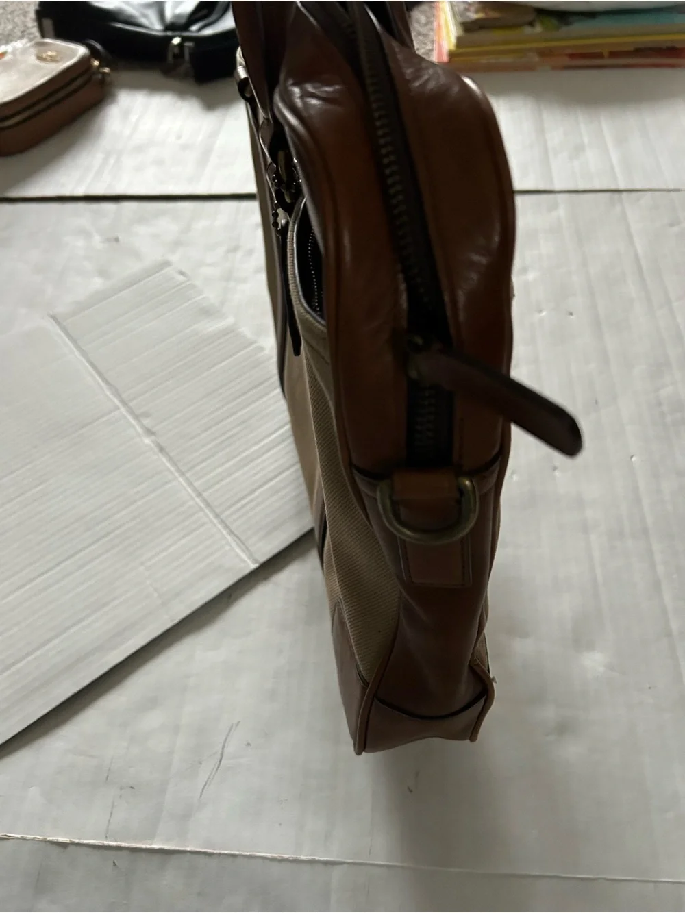 Coach Men’s Bleecker Archival Twill & Leather Briefcase in Tan and Brown 71300
